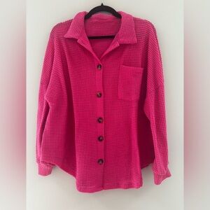 Pink Button-Up Waffle Knit Top